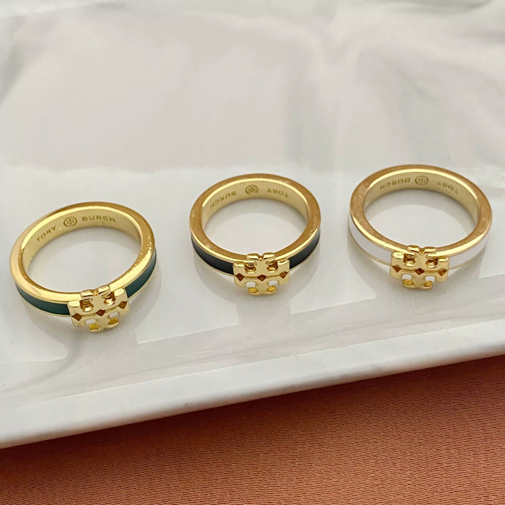 Tory Burch Enamel Inlaid Letter Ring Metal Band